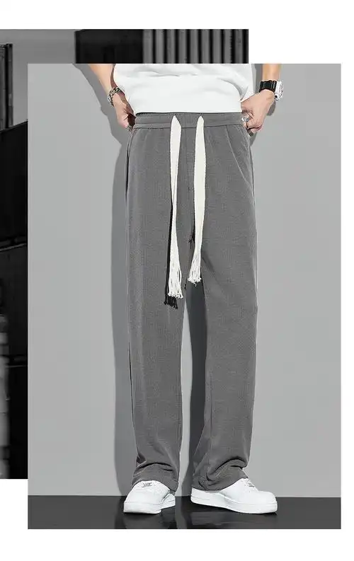 直筒休闲裤子男夏季薄款宽松日系简约百搭运动阔腿裤男裤直筒深灰色m