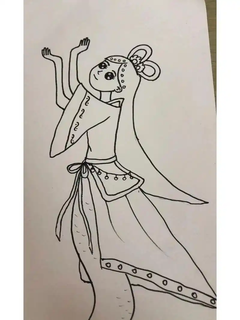 儿童创意画《女娲补天》 女娲补天,需要工具,深蓝色8k卡纸(背景),绿色