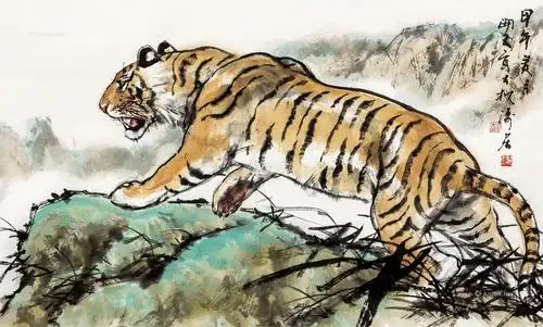 0248 2014年作 猛虎上山图 镜片 设色纸本