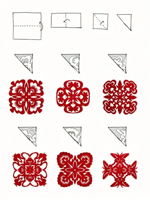 三折四角团花剪纸练习