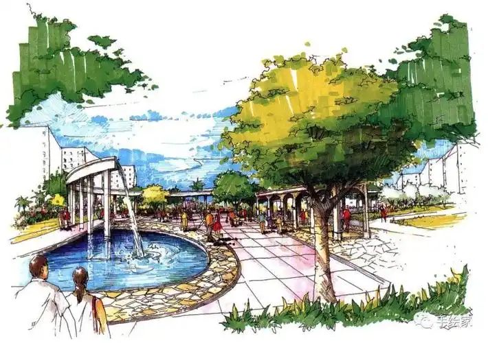 无水不成景,这样的手绘值得一看!_喷泉