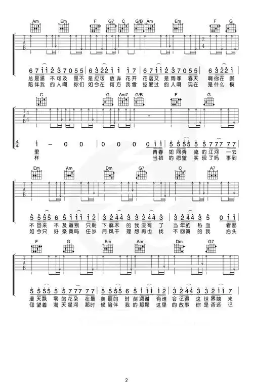 老男孩吉他谱(筷子兄弟演唱 吉他弹唱必学曲目 c调原版指法调式)