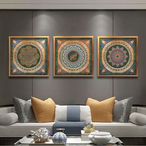 东南亚风格泰式图案大象客厅装饰画酒店餐厅傣族民宿禅意复古挂画