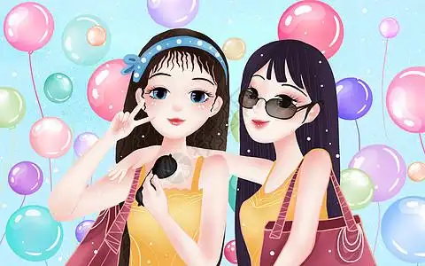 两个女生在一起合影图片素材