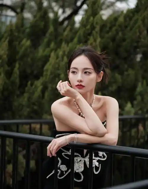 张嘉倪黑色抹胸装性感写真_双美_上围_傲人