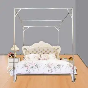 蚊帐架子卧室大床支架家用加厚加粗不锈钢1.8m床带牛角撑四脚宫廷