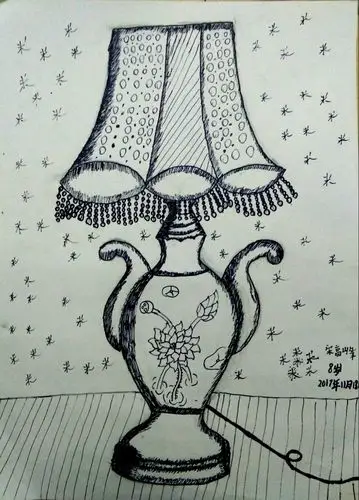 濮阳市风车美术培训中心2017年11月18日三年级线描作业《台灯》