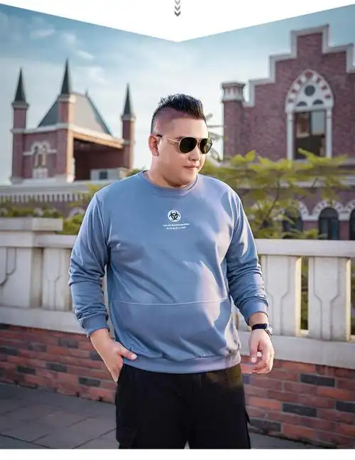 男宽松肥佬大肚子圆领套头秋季外套衣服针织易打理黑色xl建议125140斤