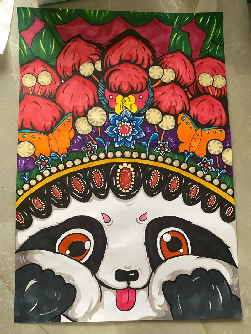 马克笔手创意画|国风京剧熊猫|临摹