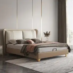 2022年流行轻奢真皮床现代简约双人床意式匠心主卧婚床北欧皮床