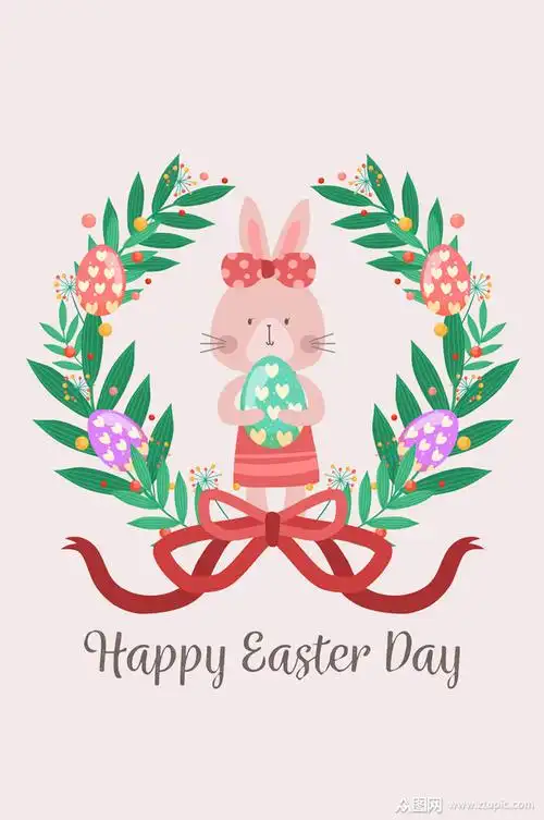 可爱复活节兔子和花卉矢量素材