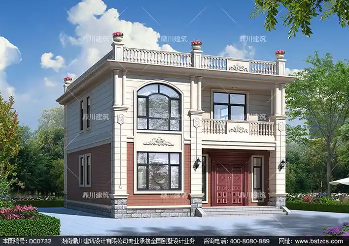 欧式二层平屋顶别墅施工图纸农村自建平房设计鼎川建筑