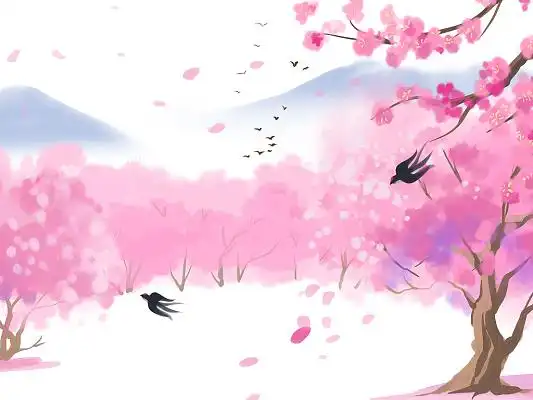 粉色手绘水墨风山樱花树花瓣春暖花开春分春天春季元素png素材