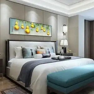 新中式主卧室床头装饰画葫芦横版长条挂画五福临门床尾背景墙壁画