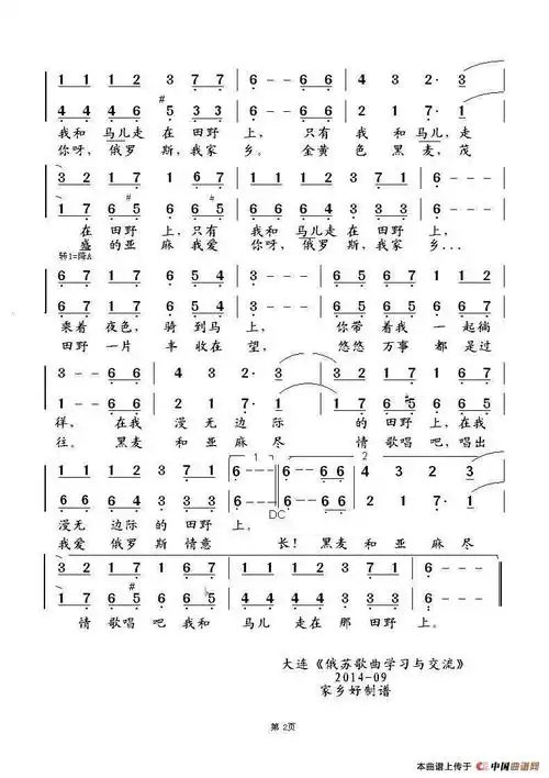 马儿Конь(中俄简谱)