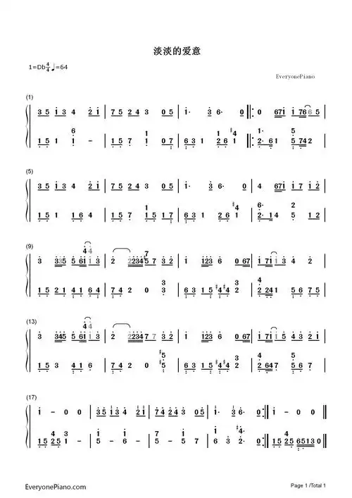 淡淡的爱意-铠甲勇士插曲双手简谱预览1