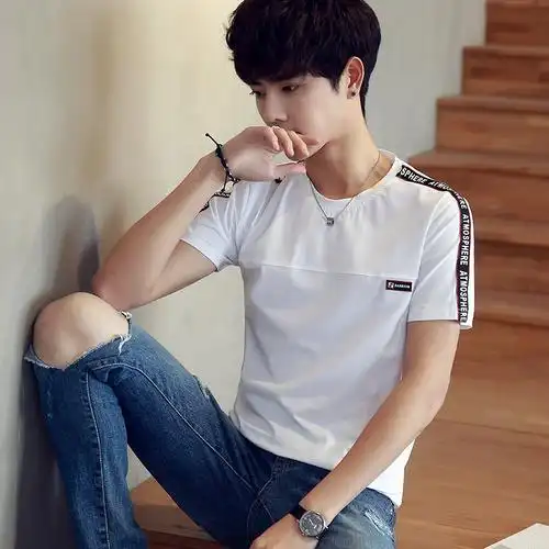 t恤男短袖潮流修身上衣潮流圆领小衫青年韩版汗衫纯棉半袖衣服薄