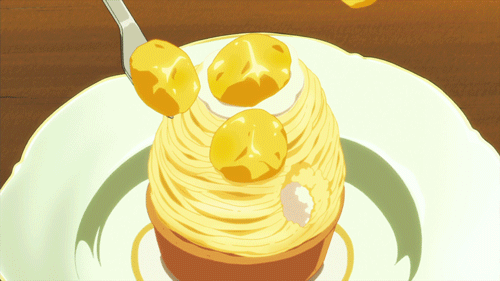 二次元动漫gif手绘美食艺术甜品控甜点下午茶甜食食物动图gif栗子勃朗