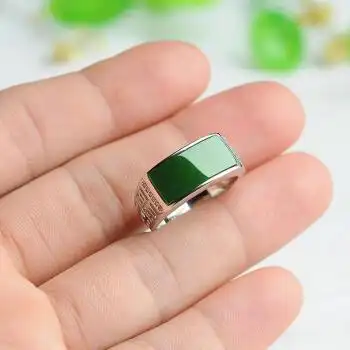 和田玉男士戒指 925银玉石色戒指 优雅男士指环 玉石 活口戒指