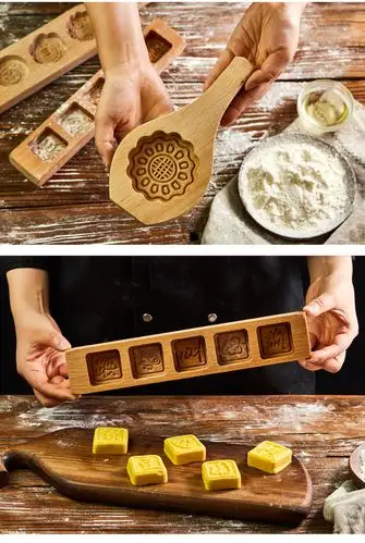 木质绿豆糕冰皮月饼模紫薯南瓜饼模面食糕点点心家用立体烘焙模具
