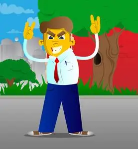 黄色的人用手在摇摆姿势.矢量卡通插画照片