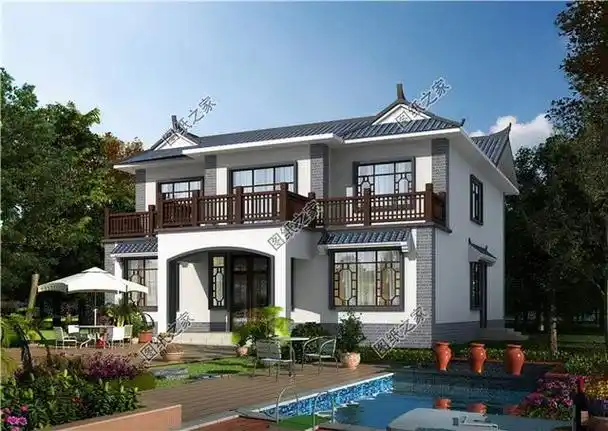 图纸介绍:最适合农村建的二层仿古别墅建筑设计图