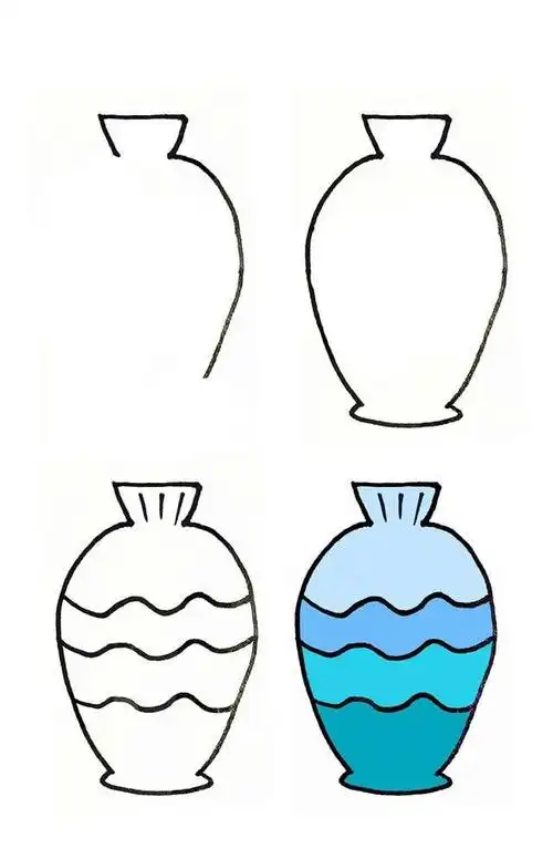 四种花瓶的彩色画法步骤图片大全,简笔画图片