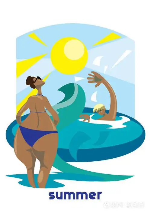 一个女人站在水边,孩子在海里游泳