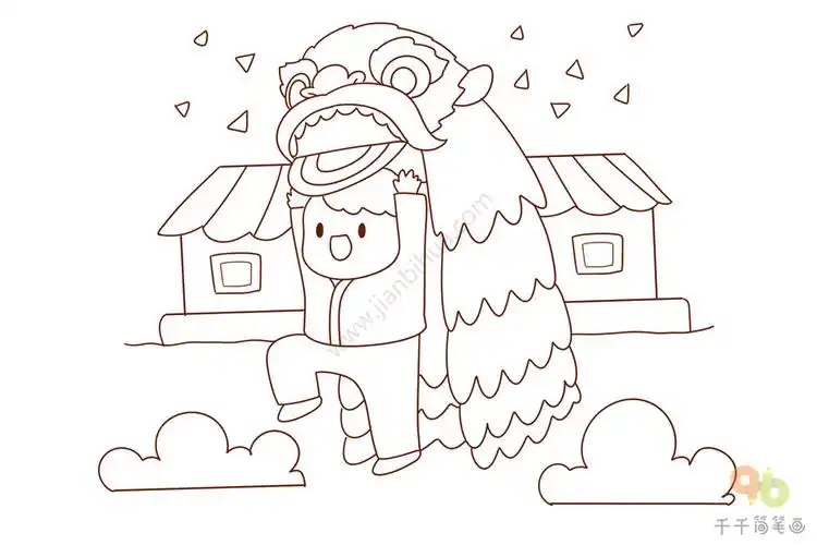 接下来试着画一画舞狮简笔画吧!舞龙狮 过大年 春节简笔画