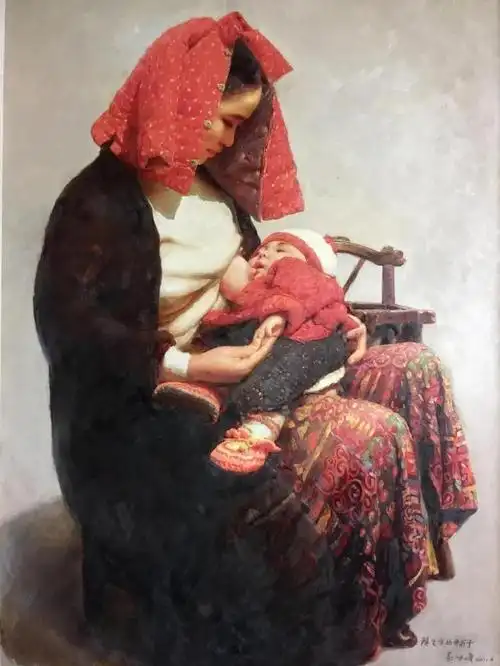 《阳光下的母与子》(油画) 尺寸:86cmx68cm