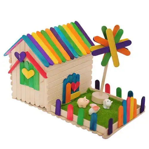 雪糕棒儿童diy手工制作 模型小屋房材料包幼儿园创意益智亲子活.