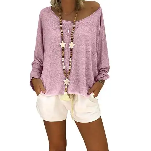 2018 新款 速卖通 eaby 秋装蝙蝠衫长袖纯色百搭宽松女装上衣t恤