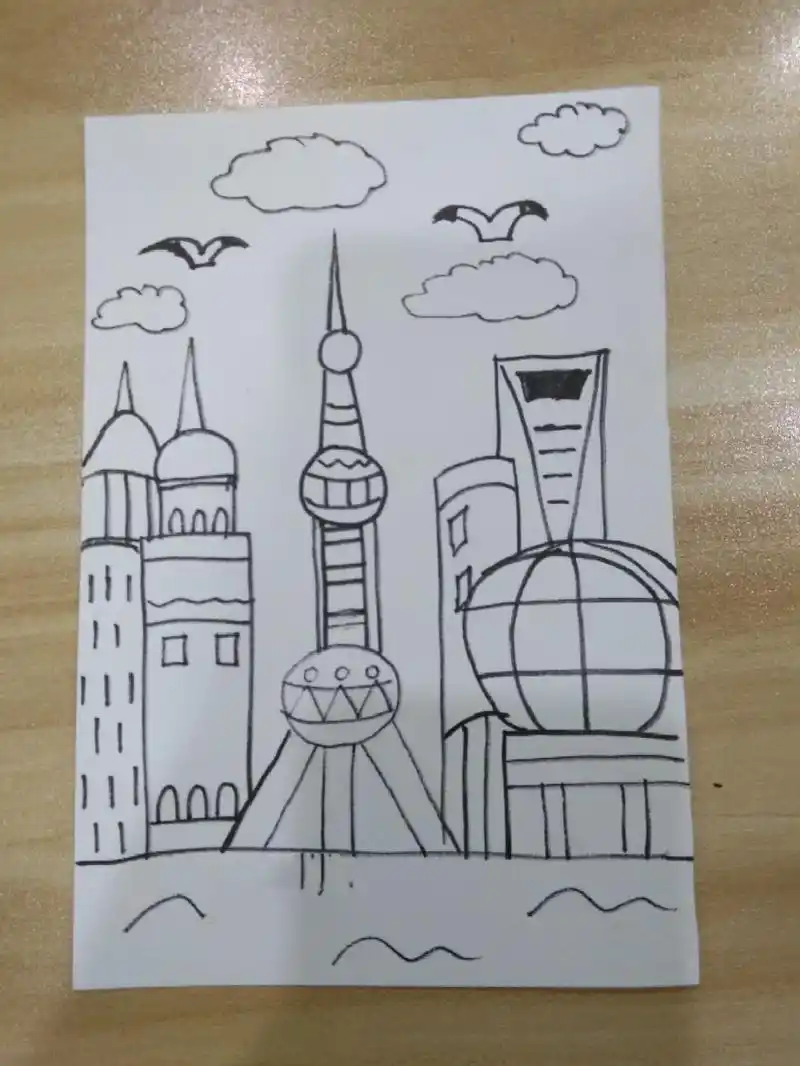 简笔画大集合 上海外滩东方明珠 小黄鸭呀!