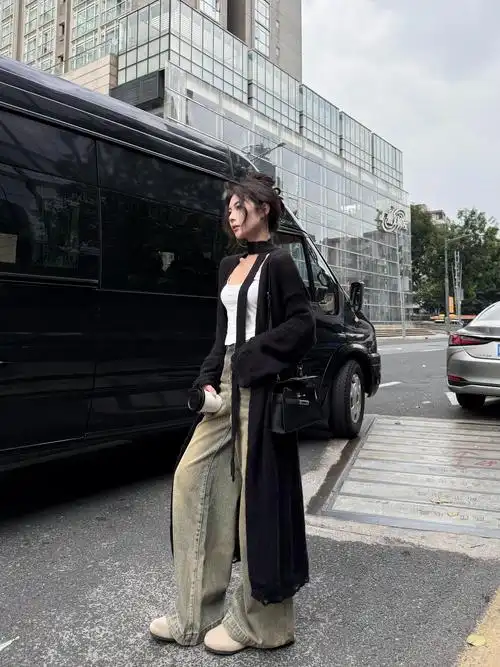 实拍实价 复古老钱风气质长款大牌毛衣针织开衫配腰绳 - 17网