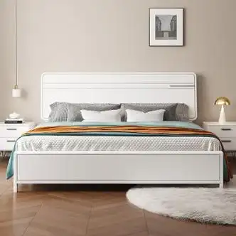 芝年床实木床北欧奶油风双人大床现代简约主卧婚床大小户型卧室家具