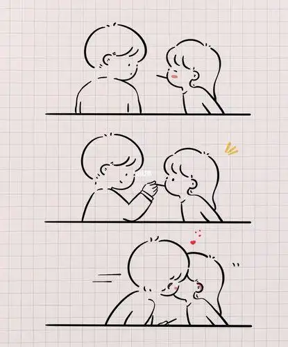 男生亲吻女生简笔画