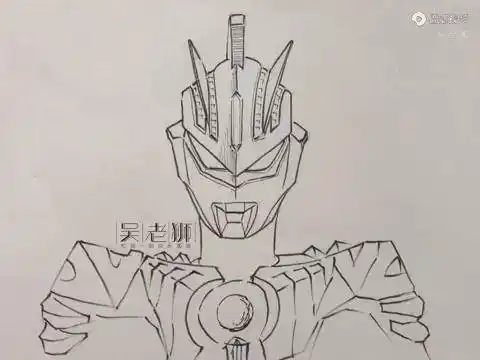 欧布智勇形态奥特曼系列线描简笔