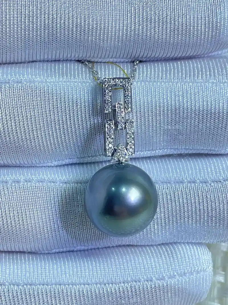 天然海水大溪地黑珍珠18k金项链吊坠