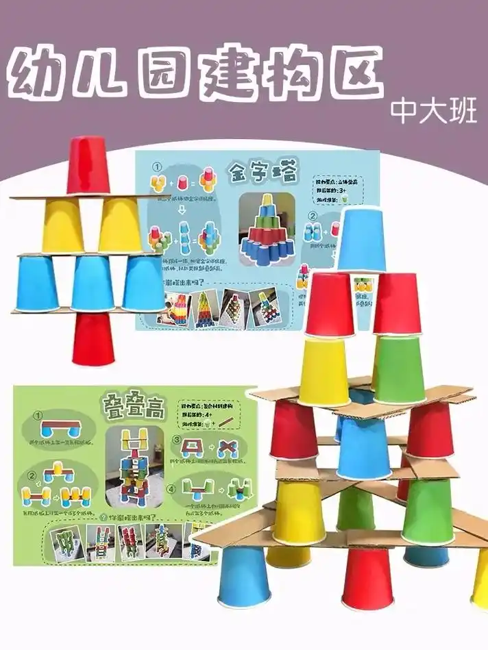 幼儿园中大班建构区域角材料投放纸杯搭建套餐叠叠高#幼儿园区域 - 抖