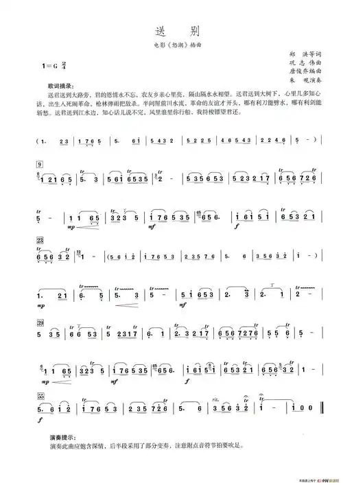送别(笛子演奏提示版)(1)_原文件名:送别-曲谱.jpg