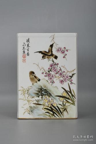 民国珠山八友刘雨岑画鸟四方瓶