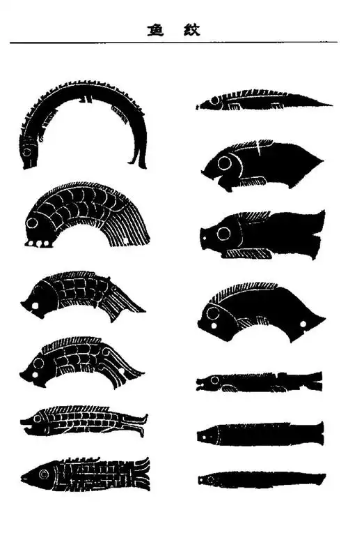 中国传统鱼纹图案的不同样式.