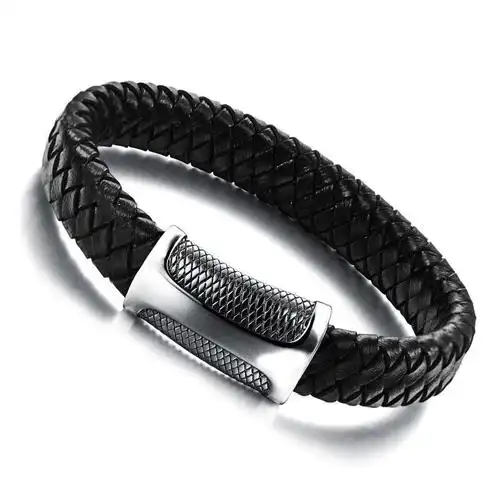 mens stainless steel leather bracelet