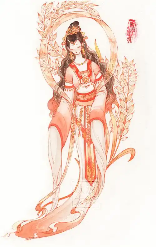 诎孜拟人插画合集灵感记录唯美古风黑白插画针管笔手绘 天帝少女