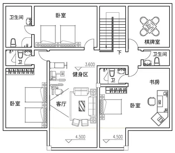 2*11.4米,一层 阁楼新中式别墅 全套设计图纸 - 乡村住宅在线