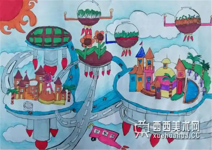 三等奖科幻画《展望2030——空中城市》赏析