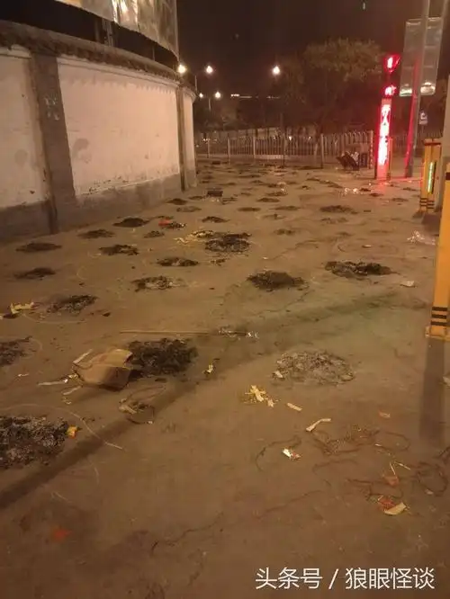 清明烧纸钱十字路口的灰烬堆