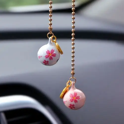 挂件汽车樱花水音铃铛车载后视镜挂饰车挂