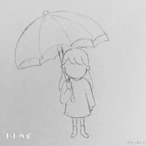 雨天打伞的小女孩简笔画画法图片步骤