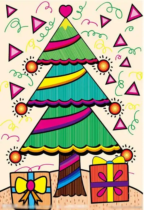 儿童水彩画作品欣赏:圣诞树
